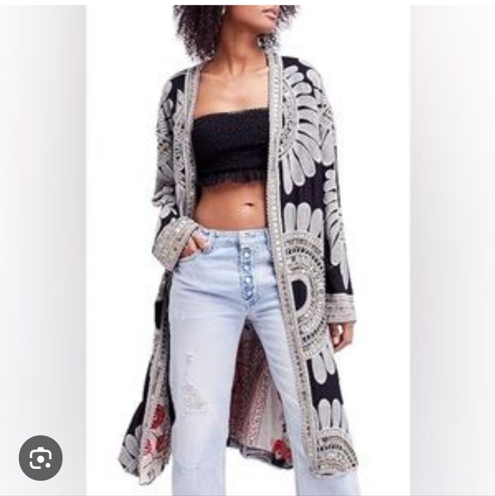 Free People Black and White Bohemian Kimono - Picture 4 of 12